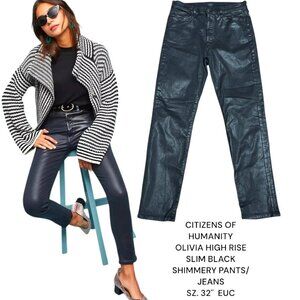 Citizens of Humanity Olivia High-Rise Slim Ankle Leatherette Black 32" Waist EUC
